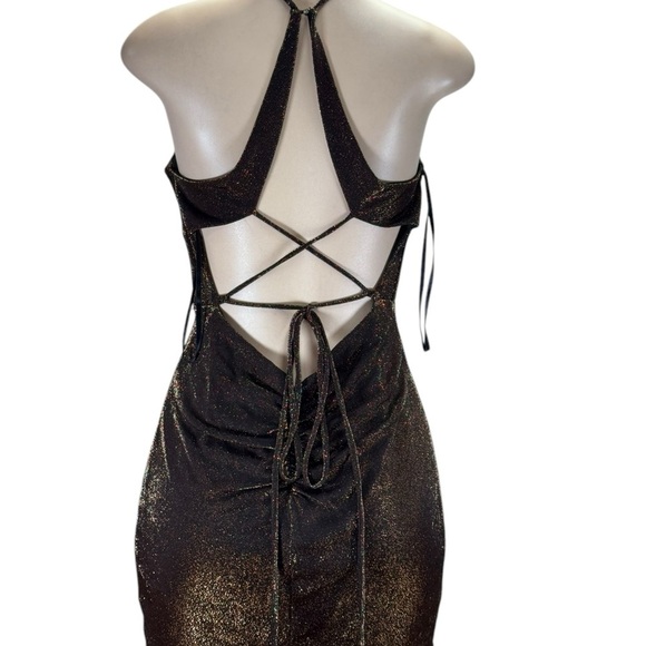 90’s Vintage Blondie nites black and bronze . Mini Dress with Lace Details - Picture 3 of 10